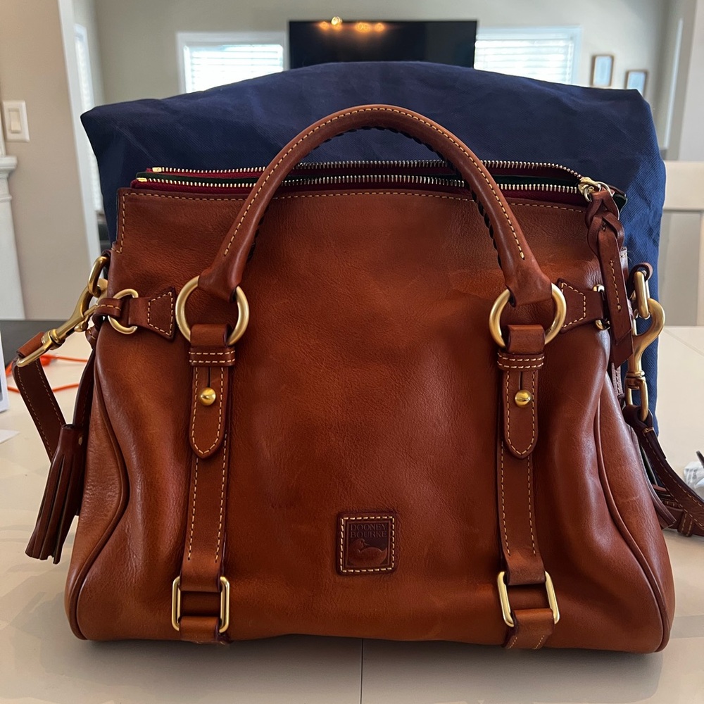 Brown Leather Satchel with Gold Accents